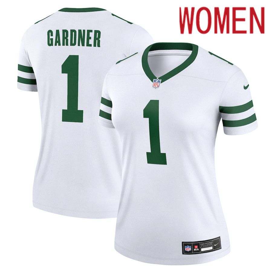 Women New York Jets 1 Sauce Gardner Nike Legacy White Legend NFL Jersey